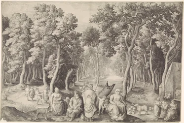 Familia campesina en un bosque