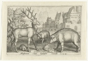 Ciervo, erizo, oveja, rana y cerdo Animalivm qvadrvpedvm (título de la serie) Animales en paisajes (título de la serie)
