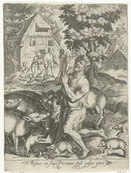 Hijo pródigo como Swineherd Pasceret vt siliquis ventrem fills pascere porcos (título sobre objeto) Cuento del hijo pródigo (título de la serie)
