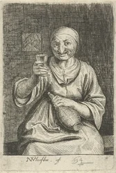 Anciana con vaso y jarra