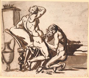 Un hombre desnudo circuncidando a otro hombre desnudo, o: ¿Urano siendo castrado por Cronos?