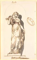 Erato, musa de la poesía amorosa, como estatua en un nicho