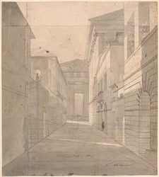 Calle en una ciudad antigua. Estudio de perspectiva para la pintura "Simo confía en Sosia"