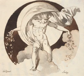 Domingo. Un dios desnudo coronado esparce flores con ambas manos