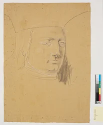 Estudio de la cabeza de Christian I en Christian I eleva Holstein a ducado