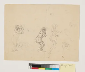 Estudios de cabezas y figuras, incl. una figura masculina representada tres veces