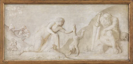 Tetis sumergiendo a su hijo Aquiles en el río Estigia para hacerlo invulnerable