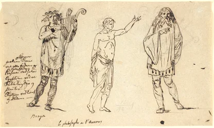 Tres figuras masculinas. La de la izquierda se parece a la figura de Braga en la hoja anterior