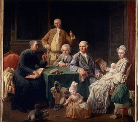 ""Retrato de la familia Leroy"" Escena familiar que reúne a un sacerdote, la madre con los niños. Pintura de Nicolas Bernard (1735-1784) 1766-1767 Dim. 136x147 cm Museo Pushkin, Moscú