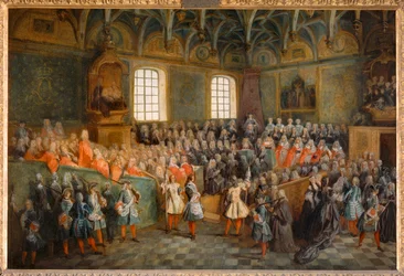 Sesión del Tribunal (Lit de Justice), celebrada en el Parlamento el 22 de febrero de 1723 ...