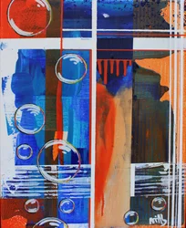 Burbujas abstractas en azul y naranja