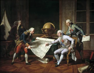 Luis XVI (1754-1793), Rey de Francia, dando instrucciones a Jean-Francois Galaup, Conde de La Perouse