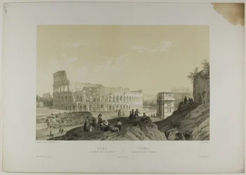 Roma: El Coliseo y el Arco de Constantino, lámina 38 de Italie Monumentale et Pittoresque