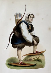 Samoiede, habitante de Siberia, grabado en color de Costumbres de Asia, de Nicolas Dally (1792-1862), Rusia