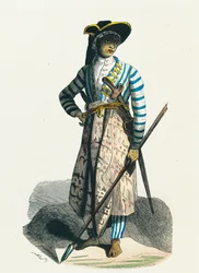 Joven javanés en traje de guerra