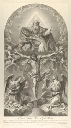 La Santísima Trinidad, Cristo en la cruz flanqueado por dos ángeles, el Espíritu Santo como paloma, 1702