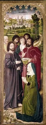 La resurrección de Lázaro: Marta ante Cristo (detalle del panel izquierdo)