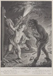 Celebrando la paz Réjouissances pour la paix, tres putti con fuegos artificiales, 1745-71