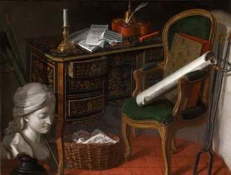 Uno de un par de Devants de Cheminée: Un escritorio