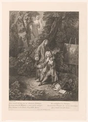 Dos hombres galantes en un paisaje de parque