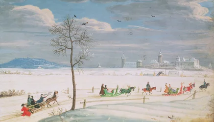 Snowscape alemán con trineos