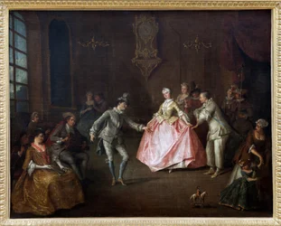 Antes del baile de disfraces, Pintura al óleo sobre lienzo de Nicolas Lancret (1690-1743). Fotografía, KIM Youngtae, Nantes, Musee des Beaux Arts de Nantes.