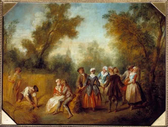 Verano, escena de fiesta campestre en tiempo de cosecha