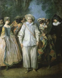 Los actores de la comedia italiana, o El teatro italiano, c.1725-28 (óleo sobre madera)