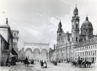 Palacio Real, Sala de Mariscales e Iglesia de los Teatinos en Múnich, primera mitad del siglo XIX