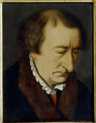 Retrato de Johann Neudorffer el Viejo (1497-1563) (Retrato de J. Neudorffer el Viejo). Maestro escritor autor de la colección Fundament (1519, Nuremberg), el manual más antiguo de escritura impresa. Pintura de Nicolas Neufchatel (circa 1527-circa 1590), ól