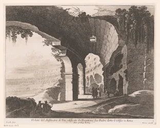 Vista del interior del Coliseo Veduta del Anfiteatro di Tito, edificato da Vespitiano (...) (título sobre objeto)