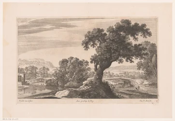 paisaje con árbol en el lago
