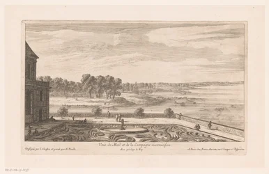 Paisaje con casa de campo con jardín. Veue du Mail et de la Campagne circonvoisine (título sobre el objeto)