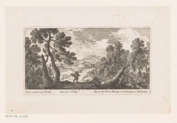 Paisaje con un hombre en una capa ondeante