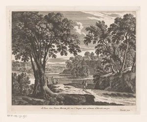 Paisaje con río y caminantes
