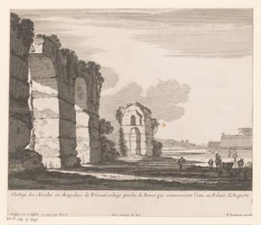 Paisaje con ruinas y pastores de vacas. Vestige des Arcades ou Aqueducs de Friscati (...) (título sobre el objeto)