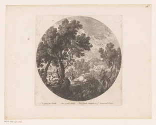 Paisaje con caminantes y figura sobre bestia de carga