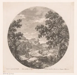 Paisaje con excursionistas y animales de carga.