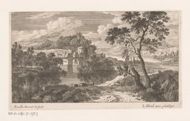 Paisaje fluvial con puente de dos arcos