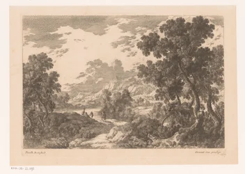 Paisaje fluvial con cuatro figuras.