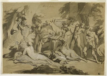 Sileno ebrio Sátiro y Ninfas