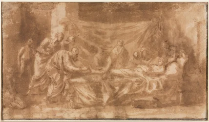 Extremaunción (recto), Tres cabezas y otros bocetos (verso), 1643-1644