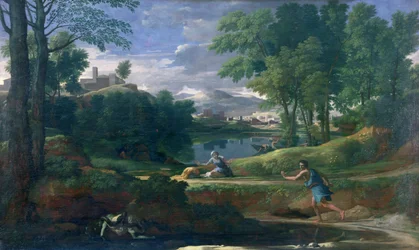 Paisaje con un hombre muerto por una serpiente, c.1648 (óleo sobre lienzo)