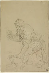 Hombre arrodillado con jarra (anverso); hombre de pie (reverso)