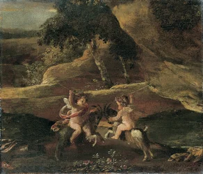 Putti luchando sobre cabras