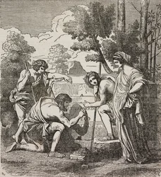 Pastores de Arcadia, después de la pintura de Nicolas Poussin, ilustración de Teatro universale, Raccolta enciclopedica e scenografica, No 512, 4 de mayo