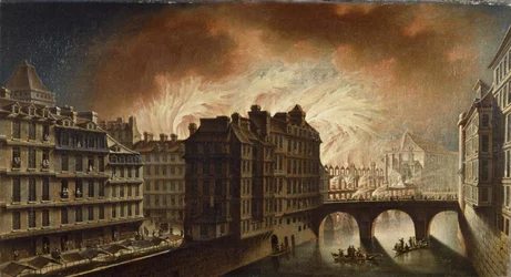 El incendio del Hôtel-Dieu en 1772, hacia 1772 (óleo sobre lienzo)