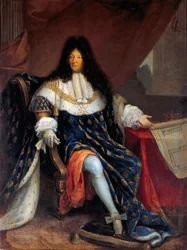 Retrato de Luis XIV sosteniendo el plano de la Maison Royale de Saint-Louis en Saint-Cyr