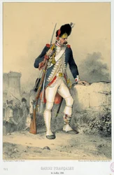 Miembro de la guardia francesa (14 de julio de 1789). Grabado por Nicolas Toussaint Charlet (1792-1845)