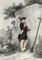 Napoleón I Bonaparte (1769 - 1821) en la escuela militar de Brienne en 1783. Grabado por Charlet del siglo XIX